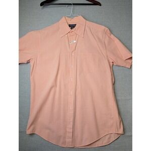 Brooks Brothers Button Down Shirt Mens Medium Orange Gingham Cotton SS